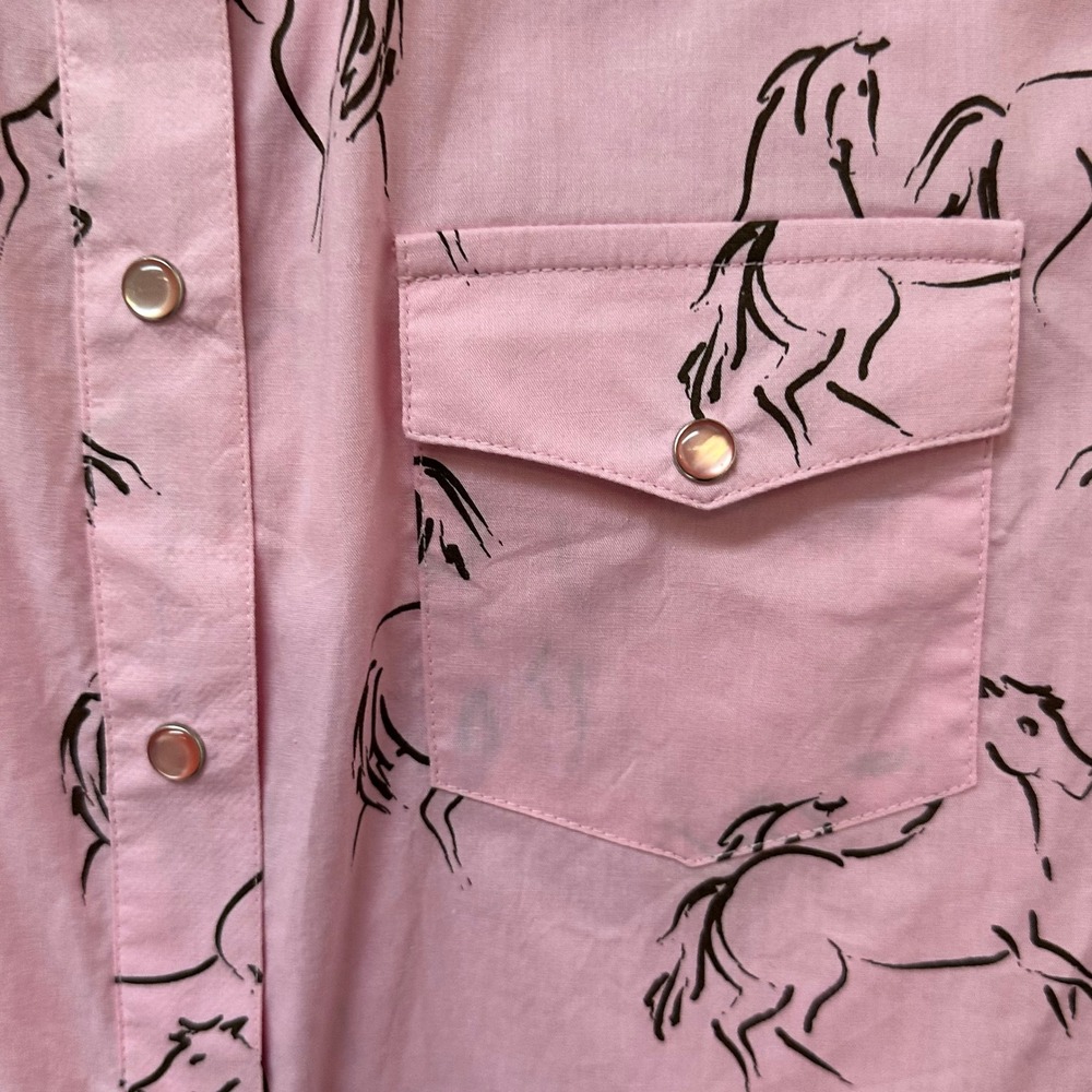 Rockies Womens Pink Horse Print Western Pearl Snap Shirt Long Sleeve Cotton S - Picture 4 of 10